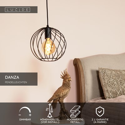 Lucide DANZA - Pendelleuchten - Ø 25 cm - 1xE27 - Schwarz